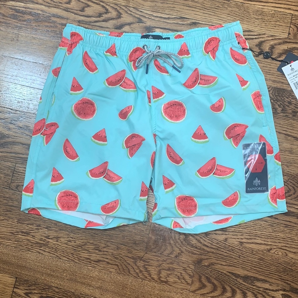 Rainforest watermelon swim trunks